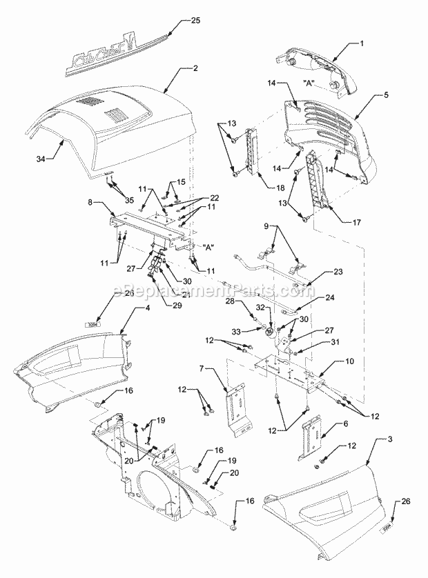 Hood, Grille And Side Panels Diagram and Parts List for GT3204 14A-671-710 Cub Cadet Lawn Tractor